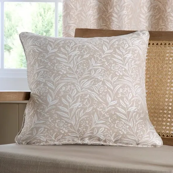 Square Cushion with Floral Design - Natural, Polyester