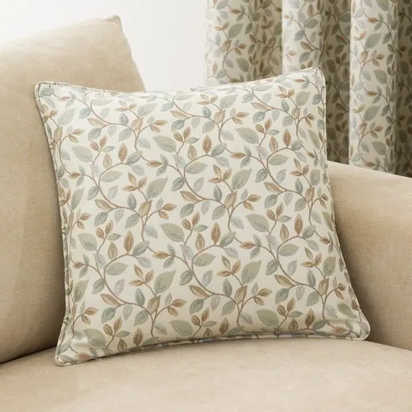 Square Cushion with Floral Detail - Duck Egg image
