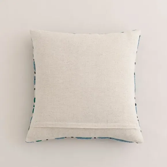 Square Cushion with Floral Embroidery - Blue