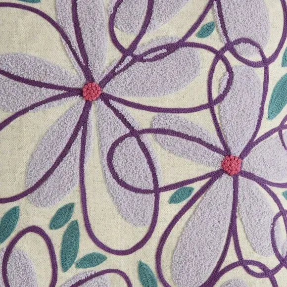 Square Cushion with Floral Embroidery - Lilac