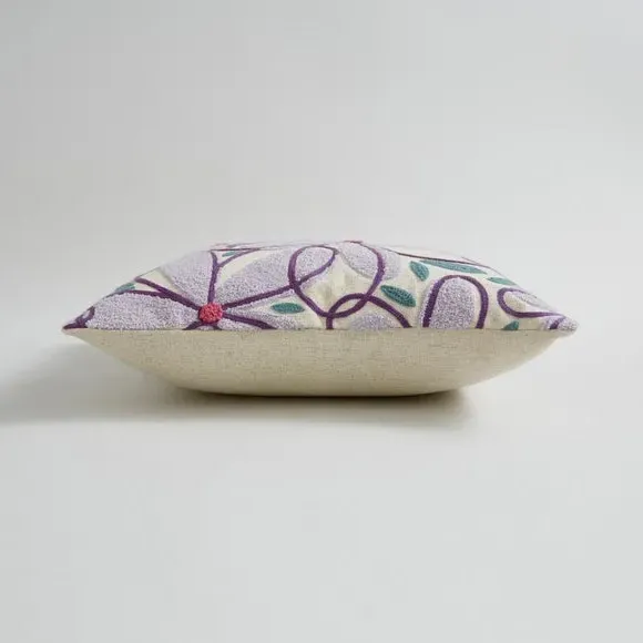 Square Cushion with Floral Embroidery - Lilac