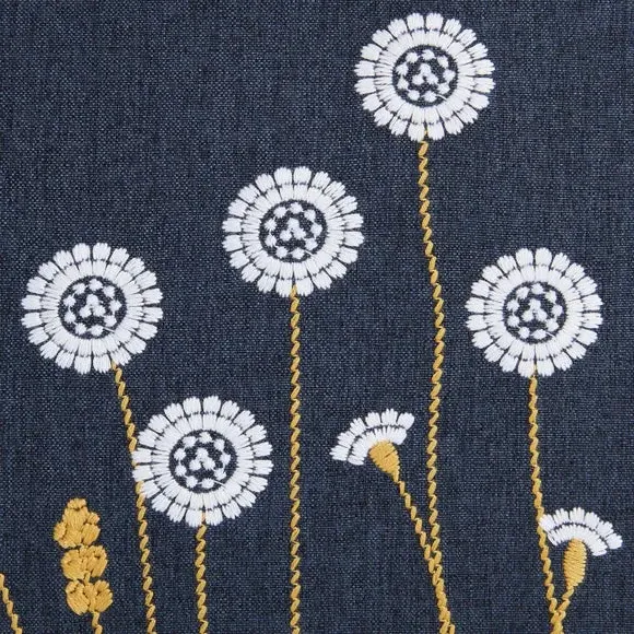 Square Cushion with Floral Embroidery - Navy, Cotton