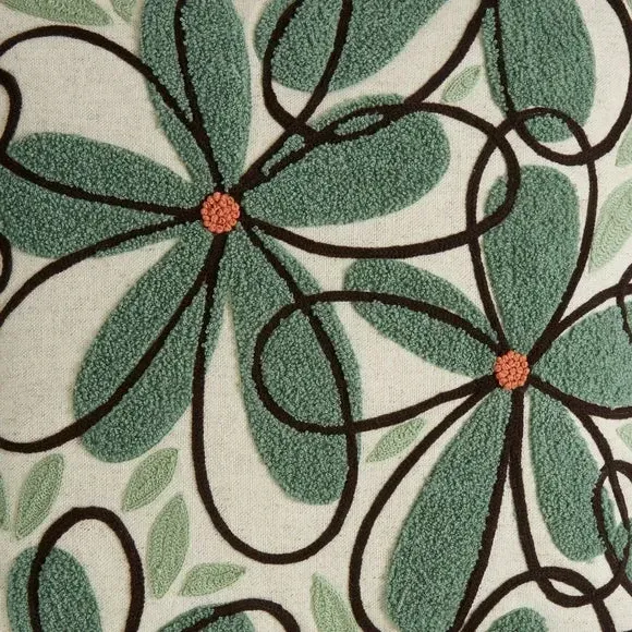 Square Cushion with Floral Embroidery - Sage