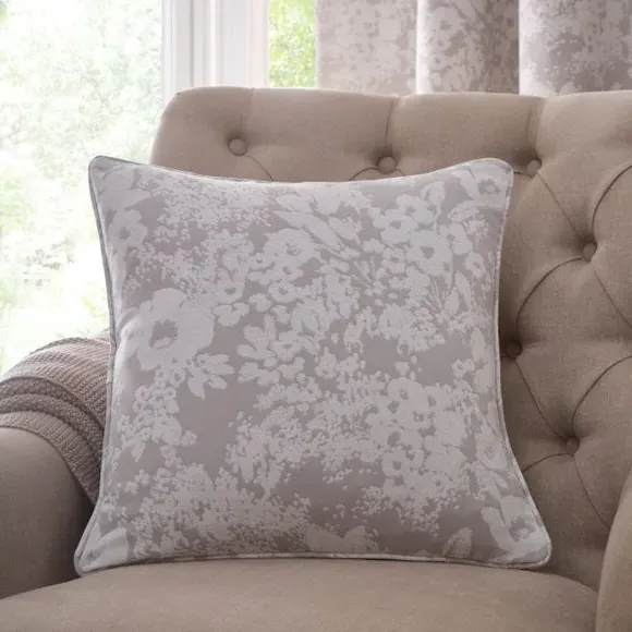 Square Cushion with Floral Print - Grey, Polyester