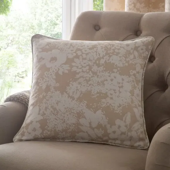 Square Cushion with Floral Print - Natural, Polyester