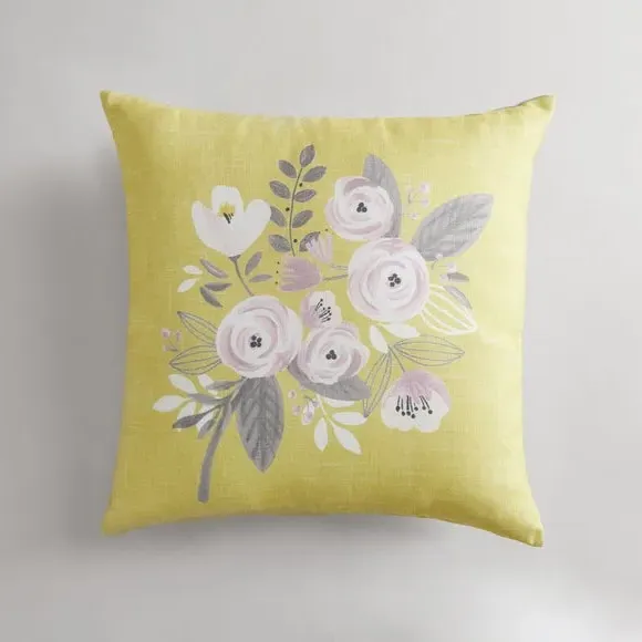 Square Cushion with Floral Print - Ochre