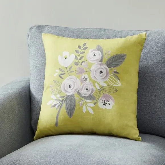 Square Cushion with Floral Print - Ochre image