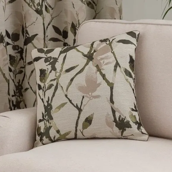 Square Cushion with Floral Print - Olive, Polyester image