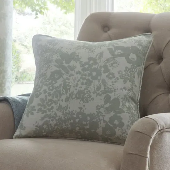 Square Cushion with Floral Print - Sage, Polyester