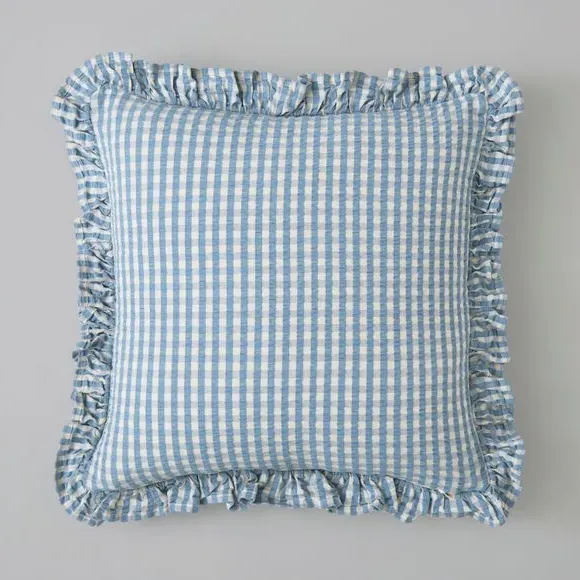 Square Cushion with Frill Edge - Blue, Cotton