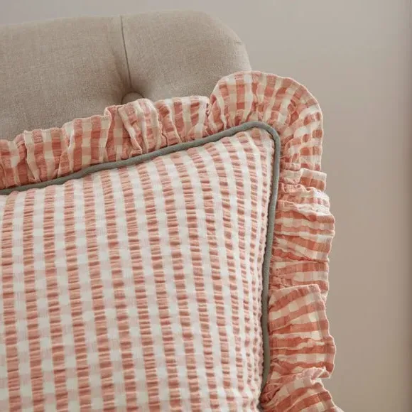 Square Cushion with Frill Edge - Pink, Cotton