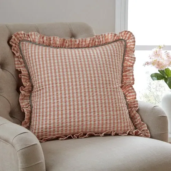 Square Cushion with Frill Edge - Pink, Cotton