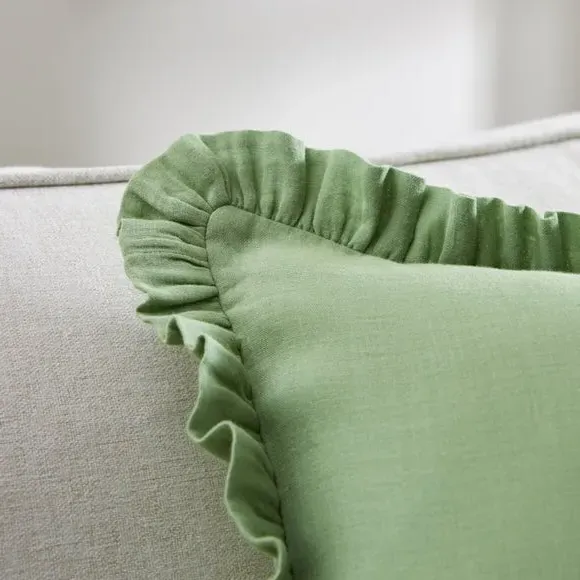 Square Cushion with Frilled Edge - Catkin, Cotton