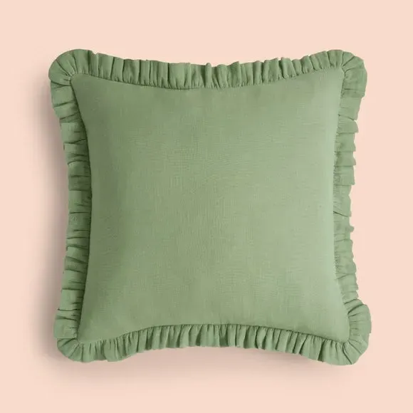 Square Cushion with Frilled Edge - Catkin, Cotton