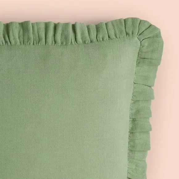 Square Cushion with Frilled Edge - Catkin, Cotton