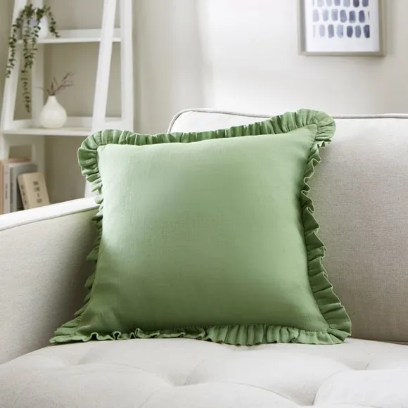 Square Cushion with Frilled Edge - Catkin, Cotton