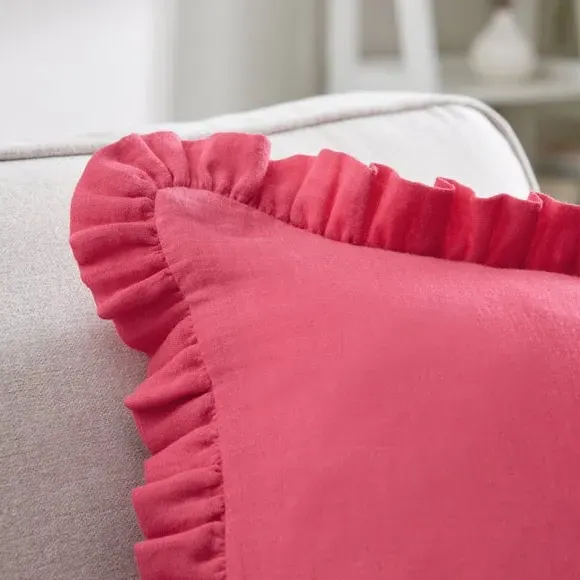 Square Cushion with Frilled Edge - Fuchsia, Cotton