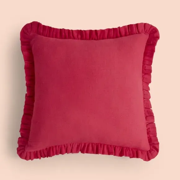 Square Cushion with Frilled Edge - Fuchsia, Cotton