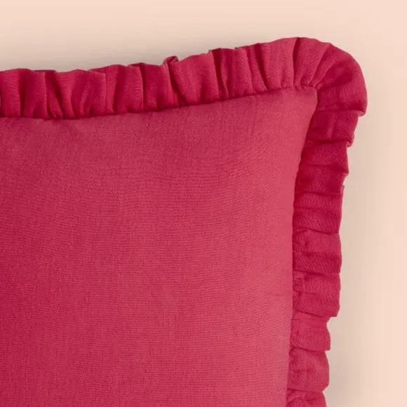 Square Cushion with Frilled Edge - Fuchsia, Cotton