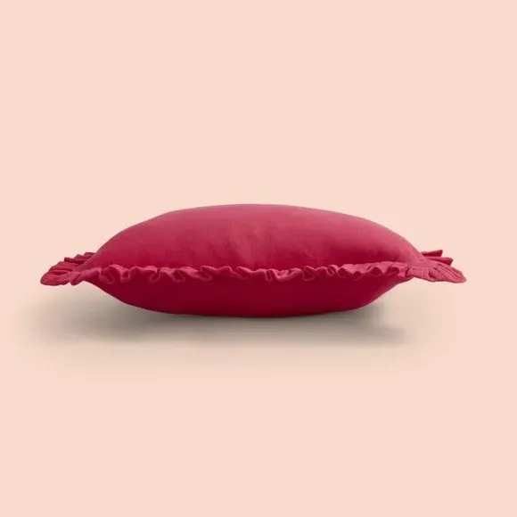 Square Cushion with Frilled Edge - Fuchsia, Cotton
