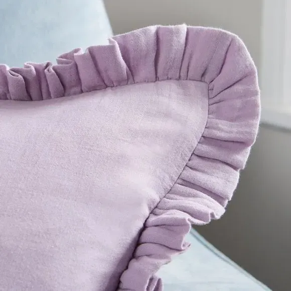 Square Cushion with Frilled Edge - Lilac, Cotton