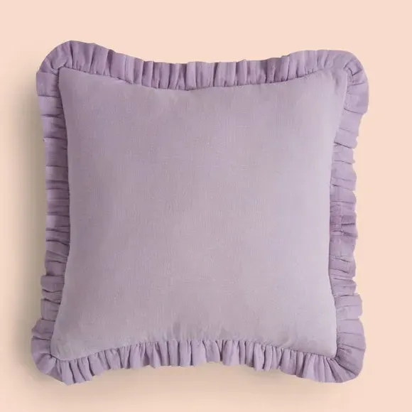 Square Cushion with Frilled Edge - Lilac, Cotton