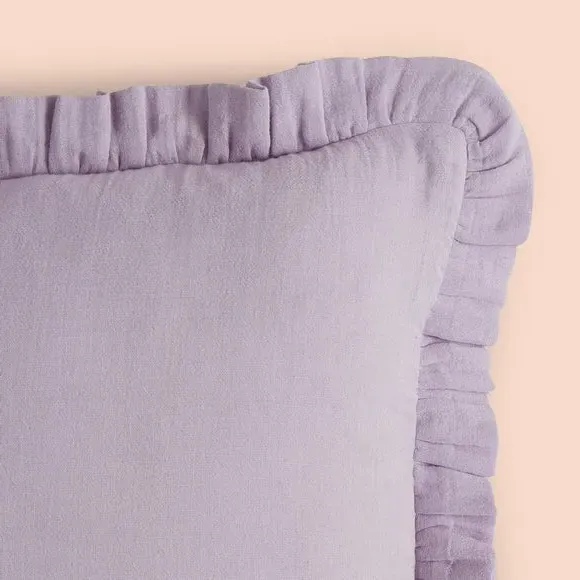 Square Cushion with Frilled Edge - Lilac, Cotton