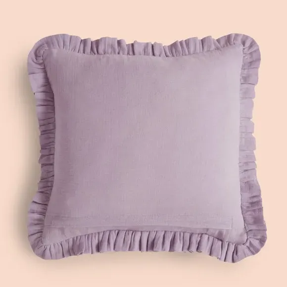 Square Cushion with Frilled Edge - Lilac, Cotton