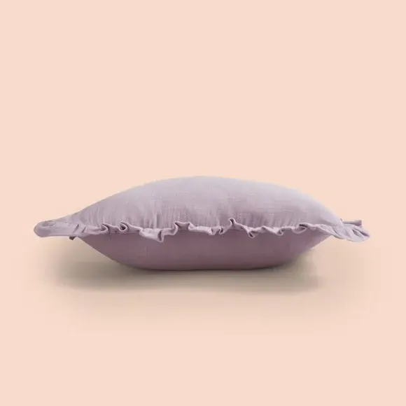 Square Cushion with Frilled Edge - Lilac, Cotton