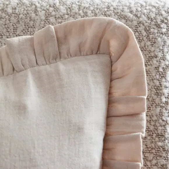 Square Cushion with Frilled Edge - Natural, Cotton