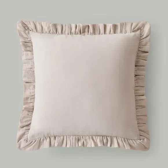 Square Cushion with Frilled Edge - Natural, Cotton