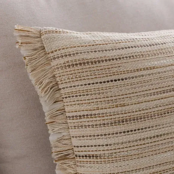 Square Cushion with Fringe - Biscuit, Cotton