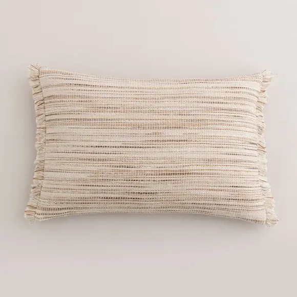 Square Cushion with Fringe - Biscuit, Cotton
