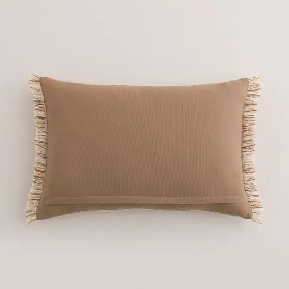 Square Cushion with Fringe - Biscuit, Cotton