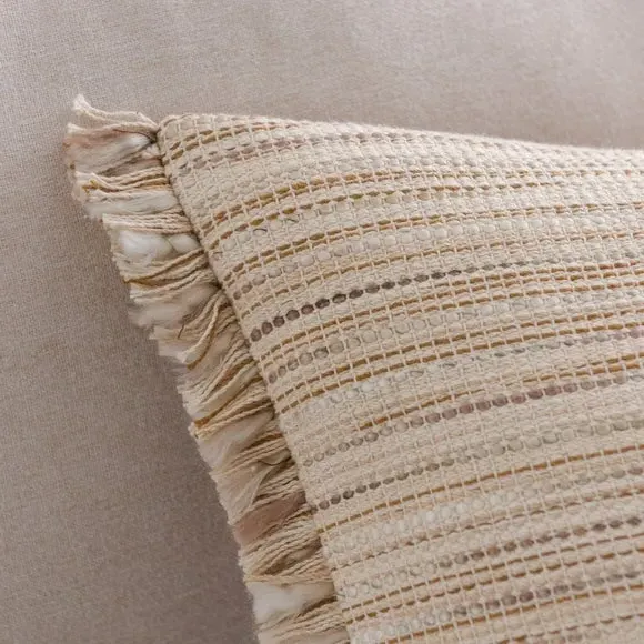 Square Cushion with Fringe - Biscuit, Cotton