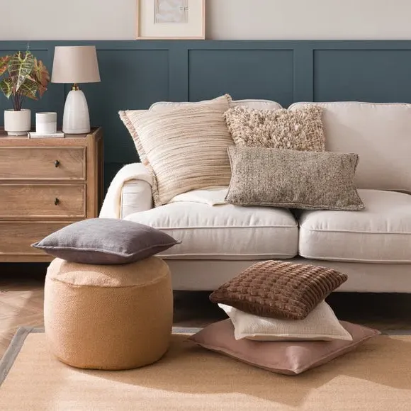 Square Cushion with Fringe - Biscuit, Cotton