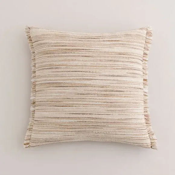 Square Cushion with Fringe - Biscuit, Cotton