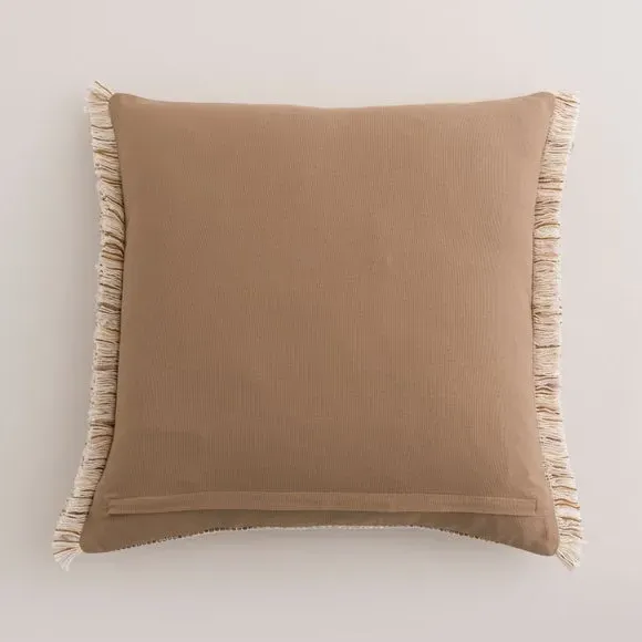Square Cushion with Fringe - Biscuit, Cotton