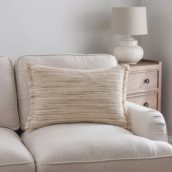 Square Cushion with Fringe - Biscuit, Cotton image