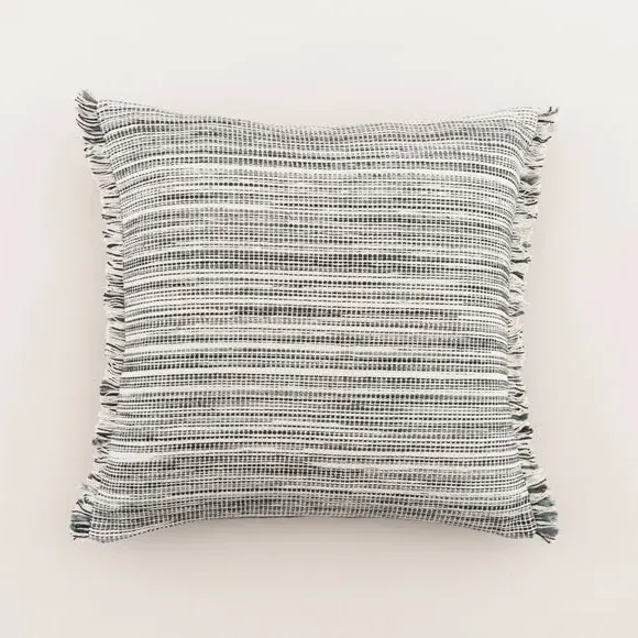 Square Cushion with Fringe - Black, Cotton