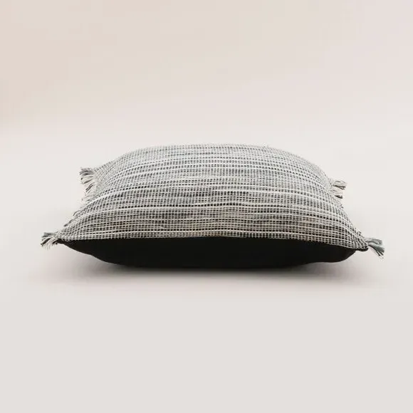 Square Cushion with Fringe - Black, Cotton