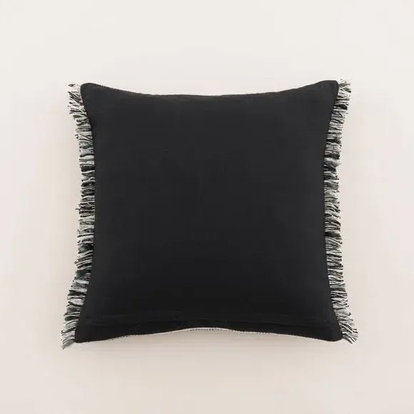 Square Cushion with Fringe - Black, Cotton