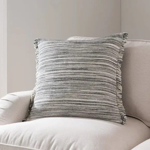 Square Cushion with Fringe - Black, Cotton image