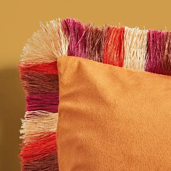 Square Cushion with Fringe Edge - Butterscotch