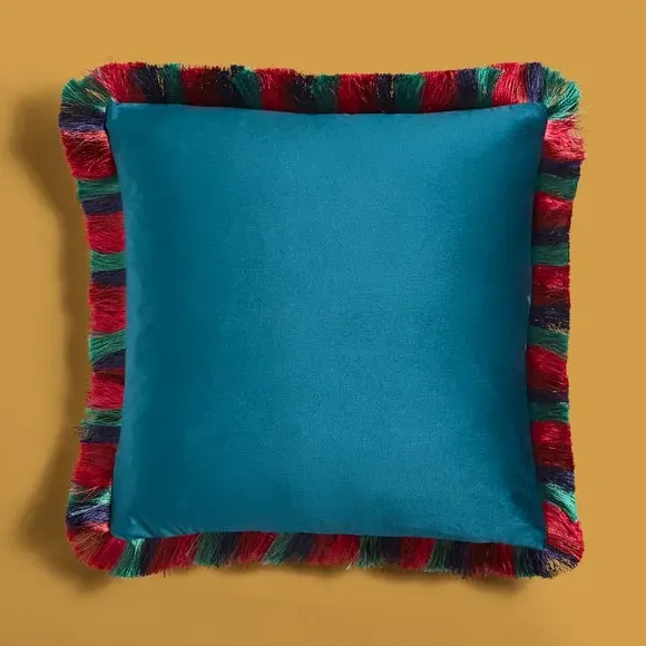 Square Cushion with Fringe Edge - Peacock