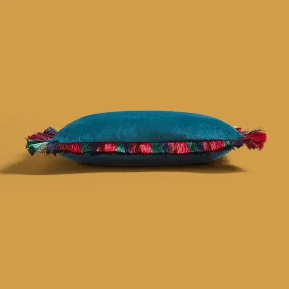 Square Cushion with Fringe Edge - Peacock