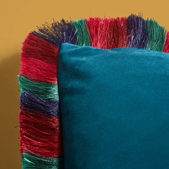 Square Cushion with Fringe Edge - Peacock