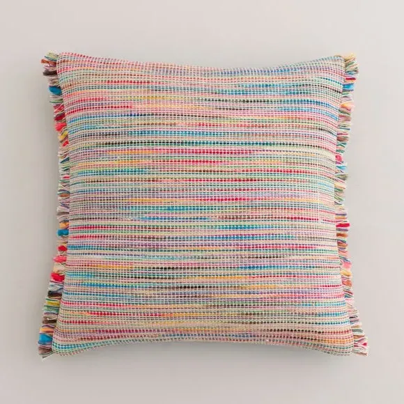 Square Cushion with Fringe - Multicolor, Cotton