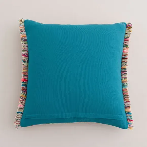 Square Cushion with Fringe - Multicolor, Cotton