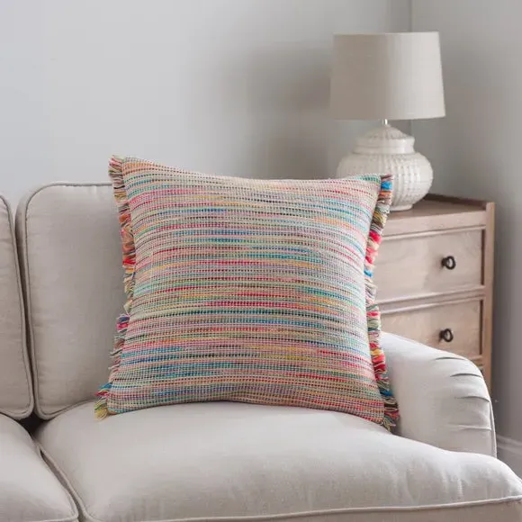 Square Cushion with Fringe - Multicolor, Cotton